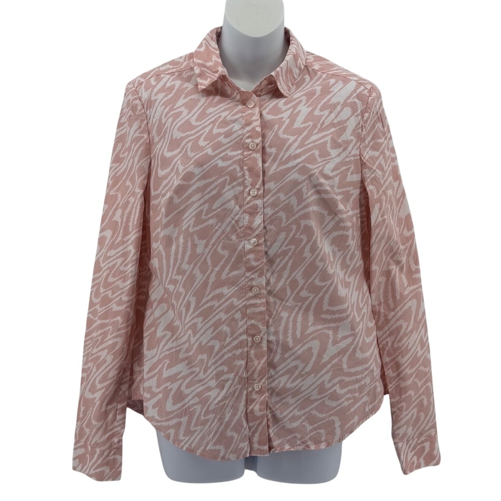Boden Cotton Classic Shirt Pink White Abstract Print Blouse Women Size 6R